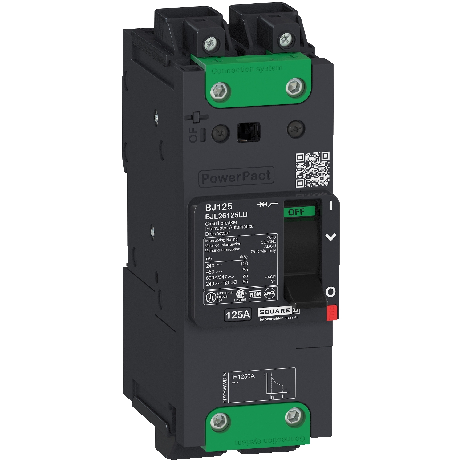 Schneider Electric Molded Case Circuit Breaker; 2-Pole; 70A; 600VAC/250VDC; 18kA @ 480VAC; Lugs - Both Ends; UL 489